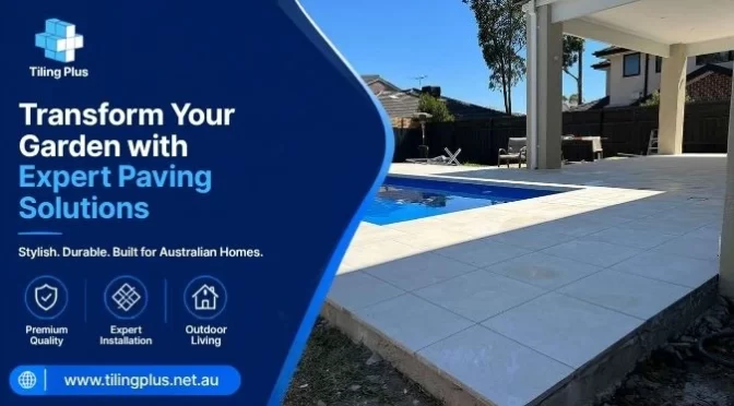 Paving services in Melbourne showcasing premium outdoor tiling, poolside paving, and modern patio design for Australian homes.